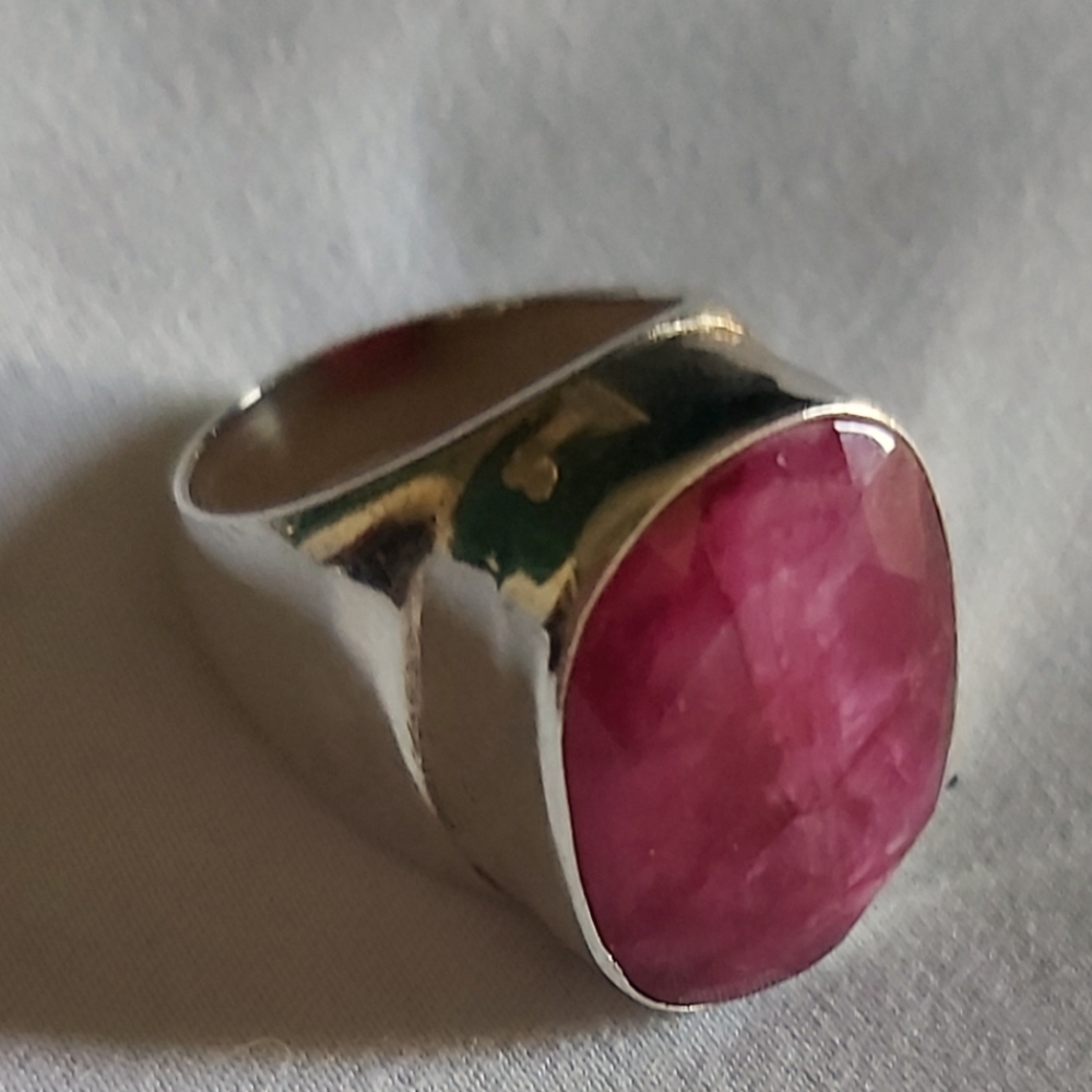 Dark pink Rhodonite Stone statement ring size 9